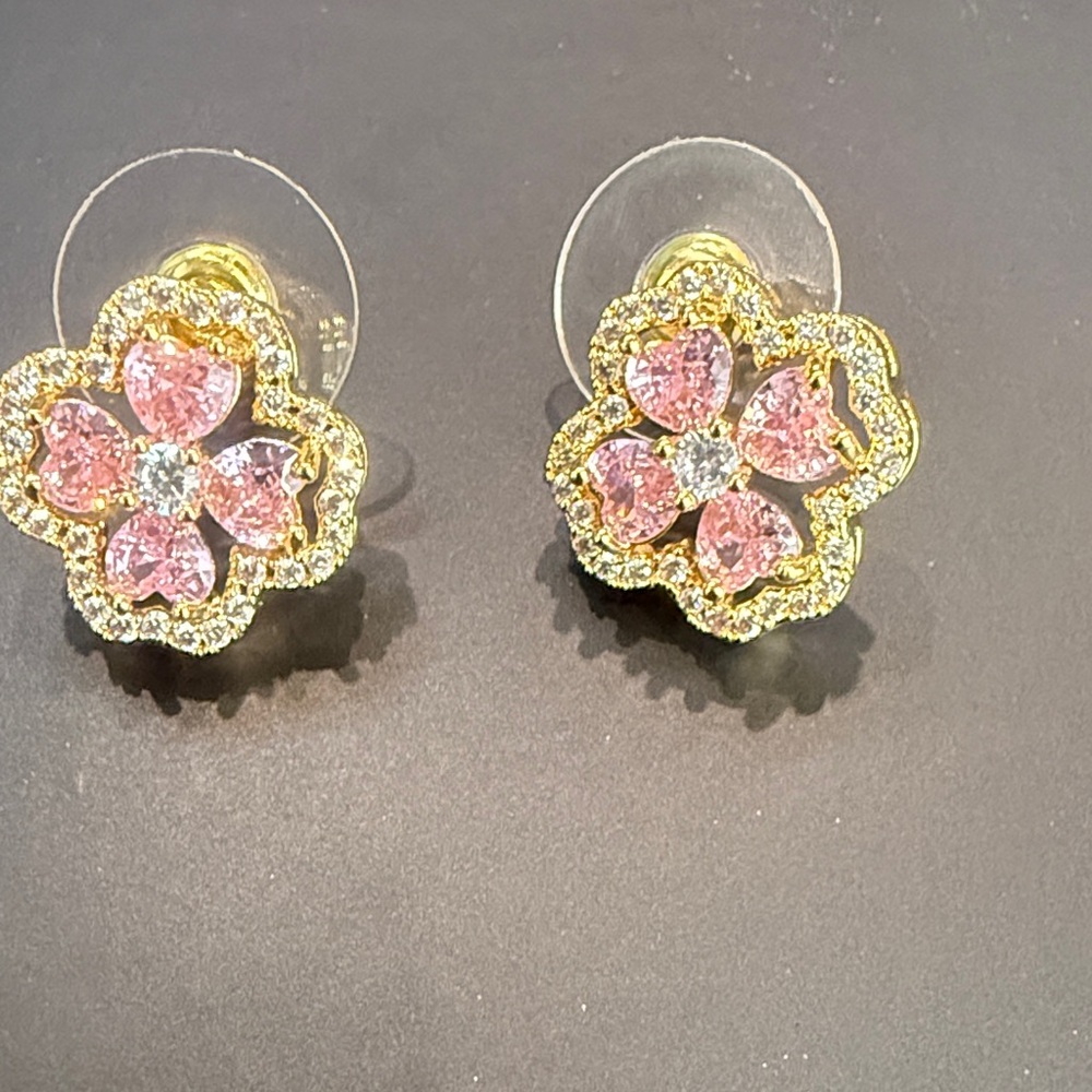 Chic Floral Pink and Gold Earrings